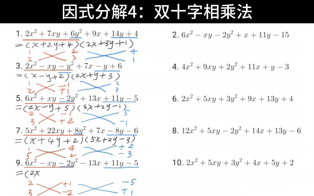 十字相乘法介绍,十字相乘法的讲解